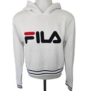 🆓 FREE FILA White Rosemary Cropped Logo Hooded Sweatshirt Small Athletic
